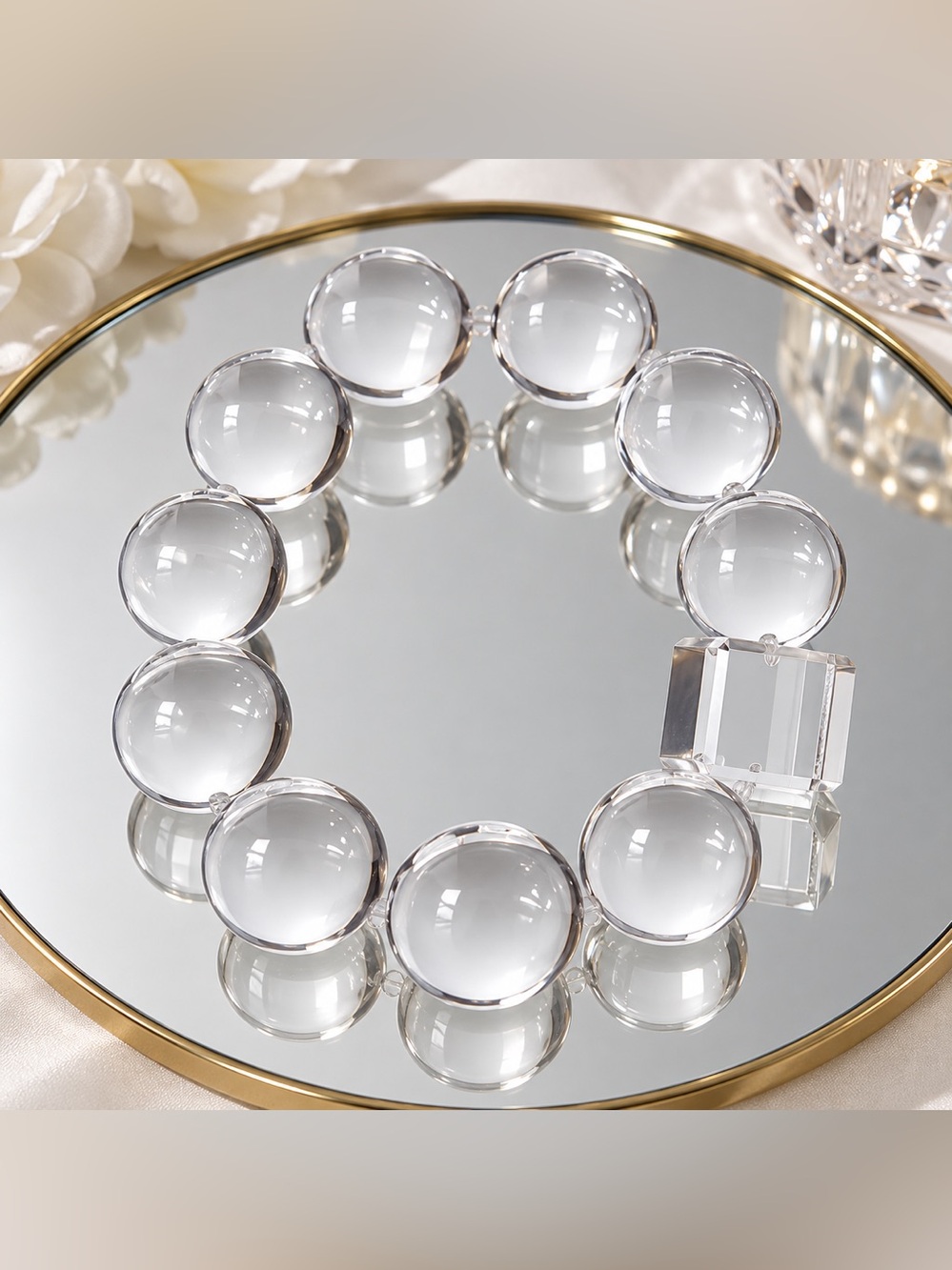 ⨠Clear Crystal Beaded Stretch Bracelet | Chunky Transparent Statement Jewelry